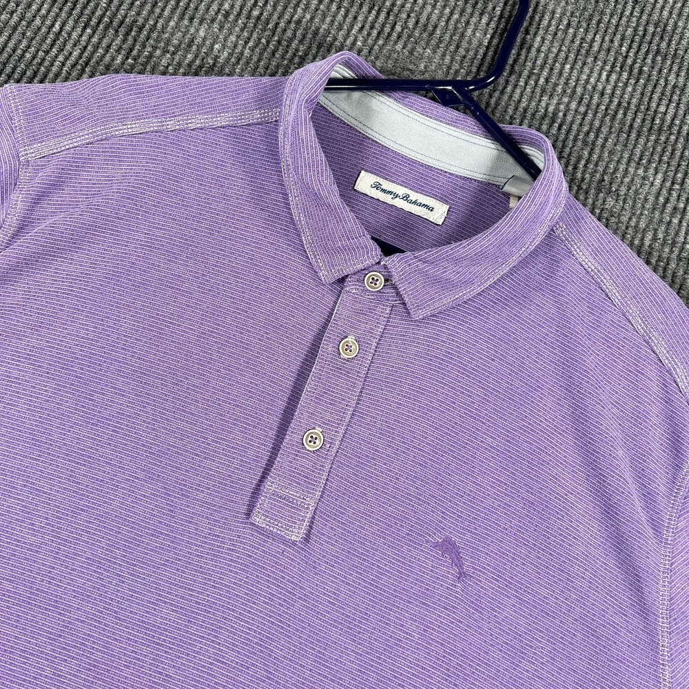 Tommy Bahama Polo Shirt Mens 2XL Purple Short Sleeve Casual Island Golf Comfort